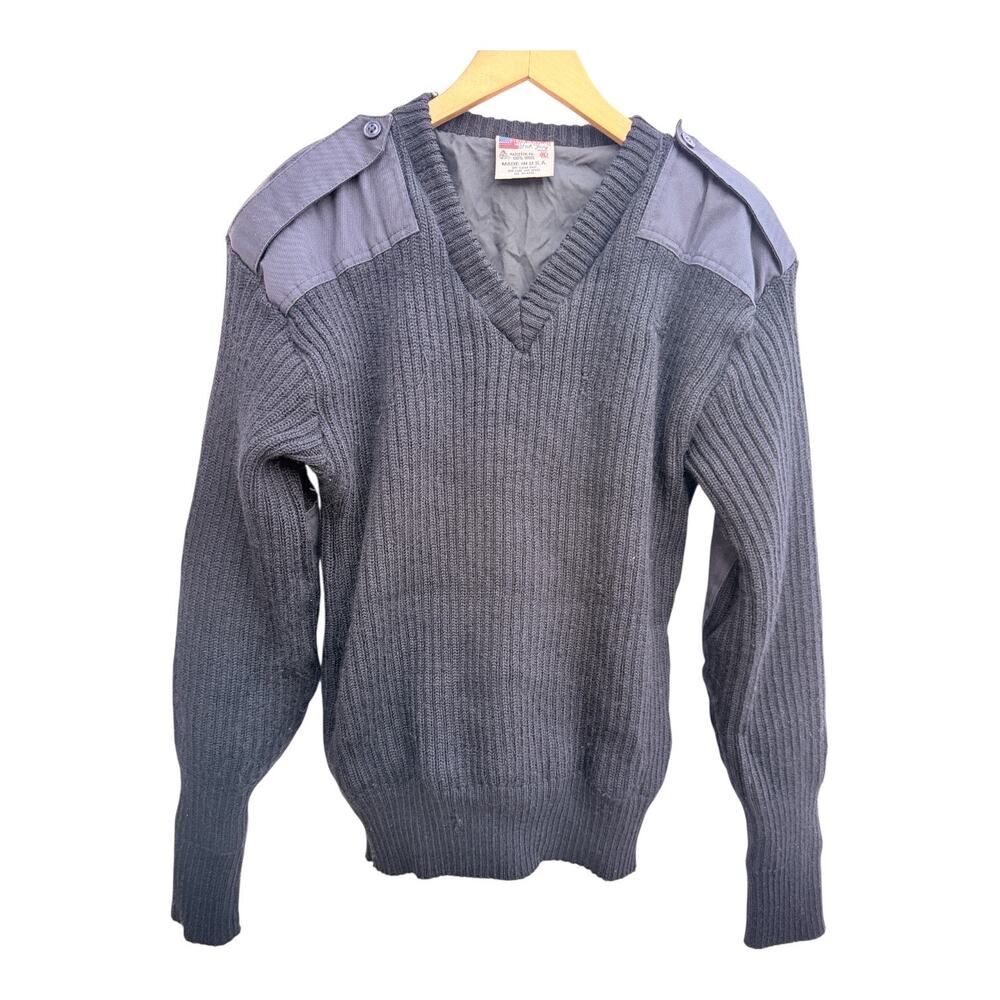 Commando by John Weitz Military Style Wool Sweater Mens XL Gray USA Made